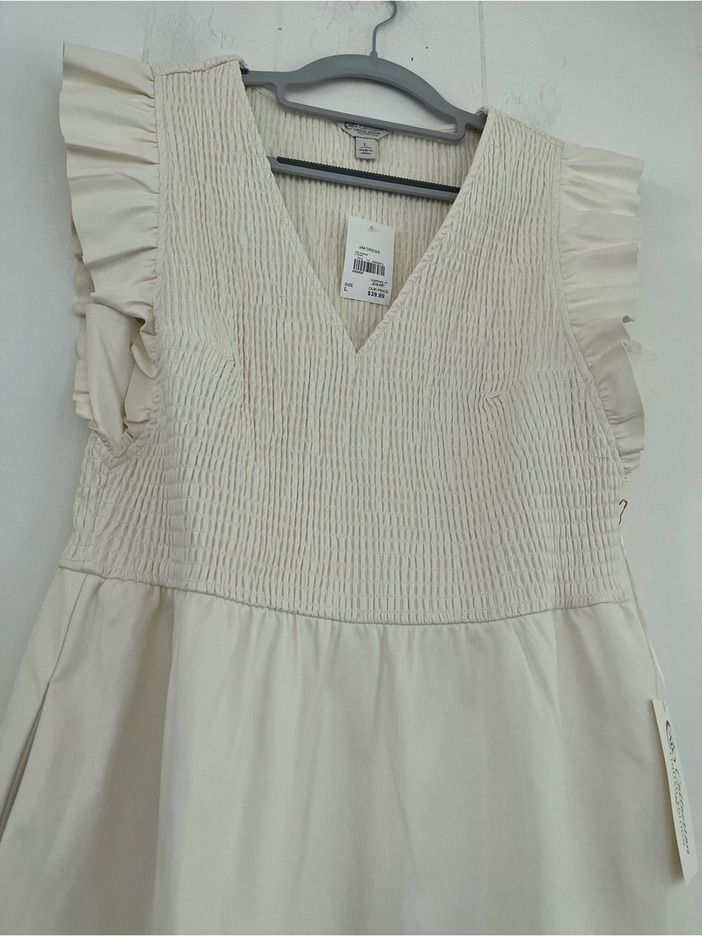 New Cato Collection Limited Edition Ivory Dress Smocked Stretch Bodice Sz Large - Picture 7 of 16